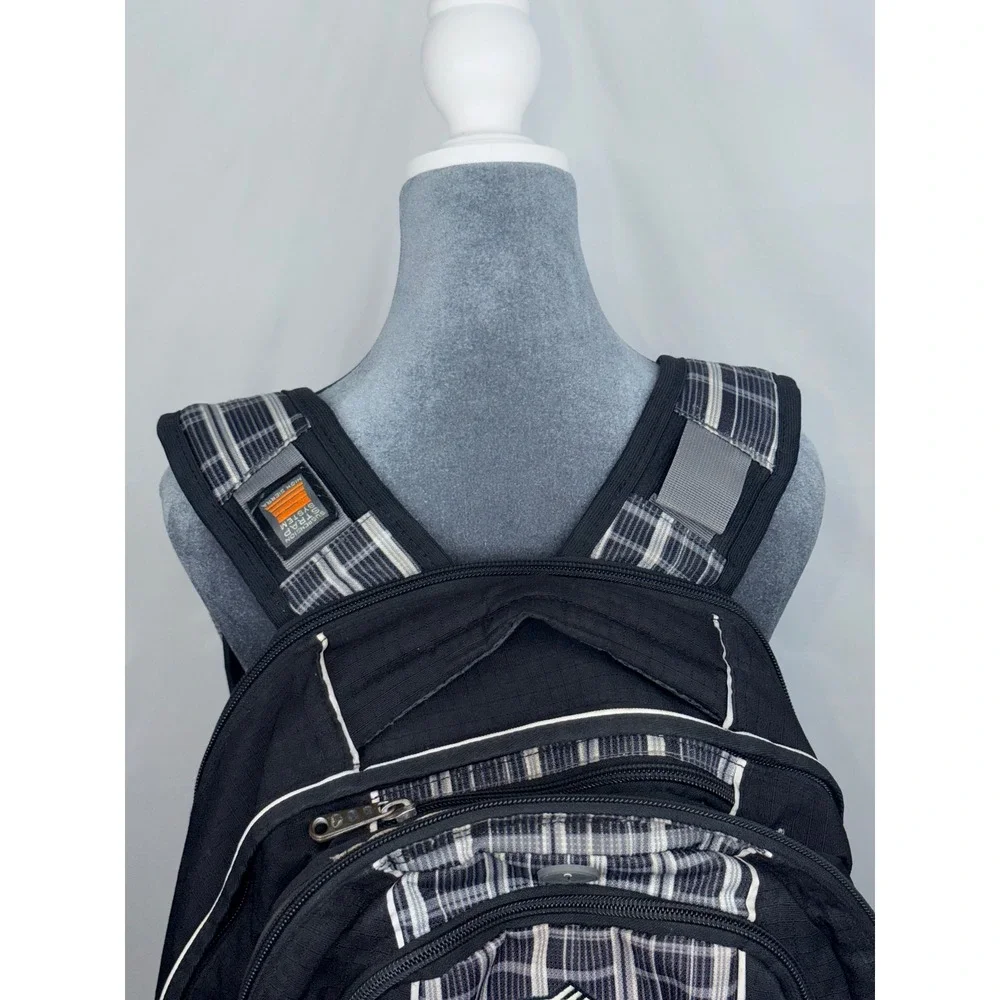 High Sierra Backpack Black Gray Plaid Multi Pocket Padded Laptop School Travel
